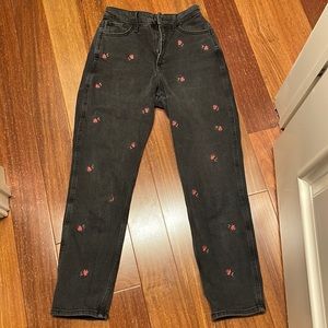 rose print mom jeans